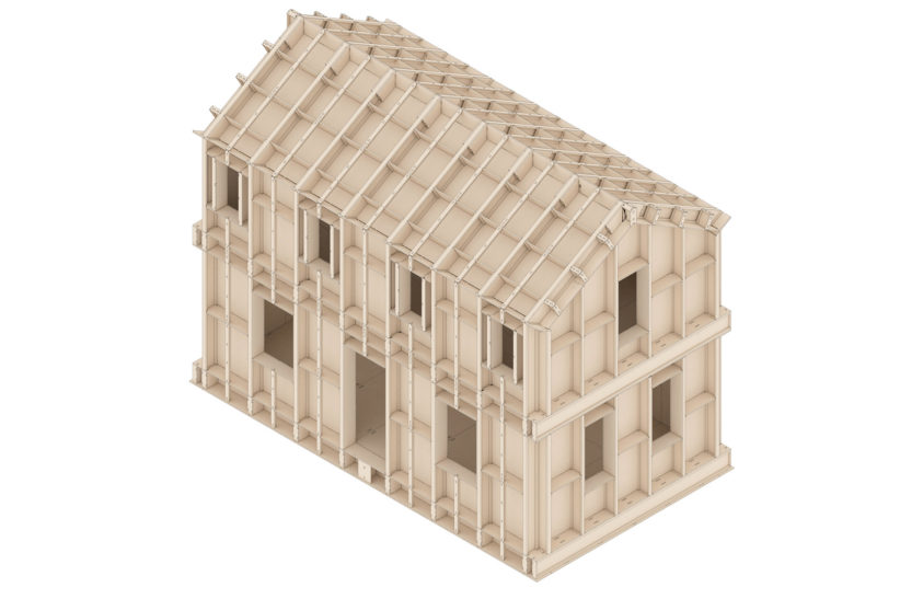 Darstellung der Konstruktion eines Hauses mit dem Holzbausystem "SimpliciDIY". © Atelier SLOW