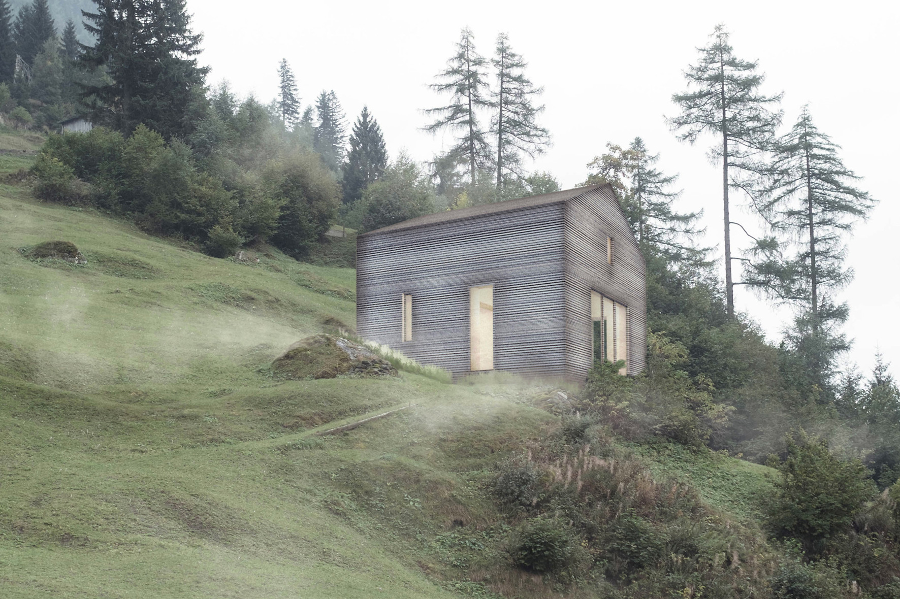 Entwurf für ein Haus für eine Person mit dem Holzbausystem "SimpliciDIY". © Atelier SLOW