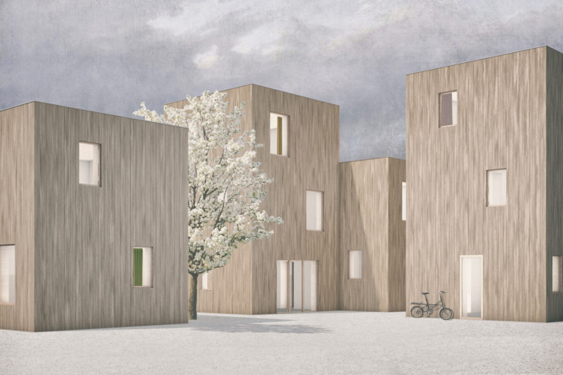 Entwurf für zwei- oder dreigeschossige Gebäude mit dem Holzbausystem "SimpliciDIY". © Atelier SLOW